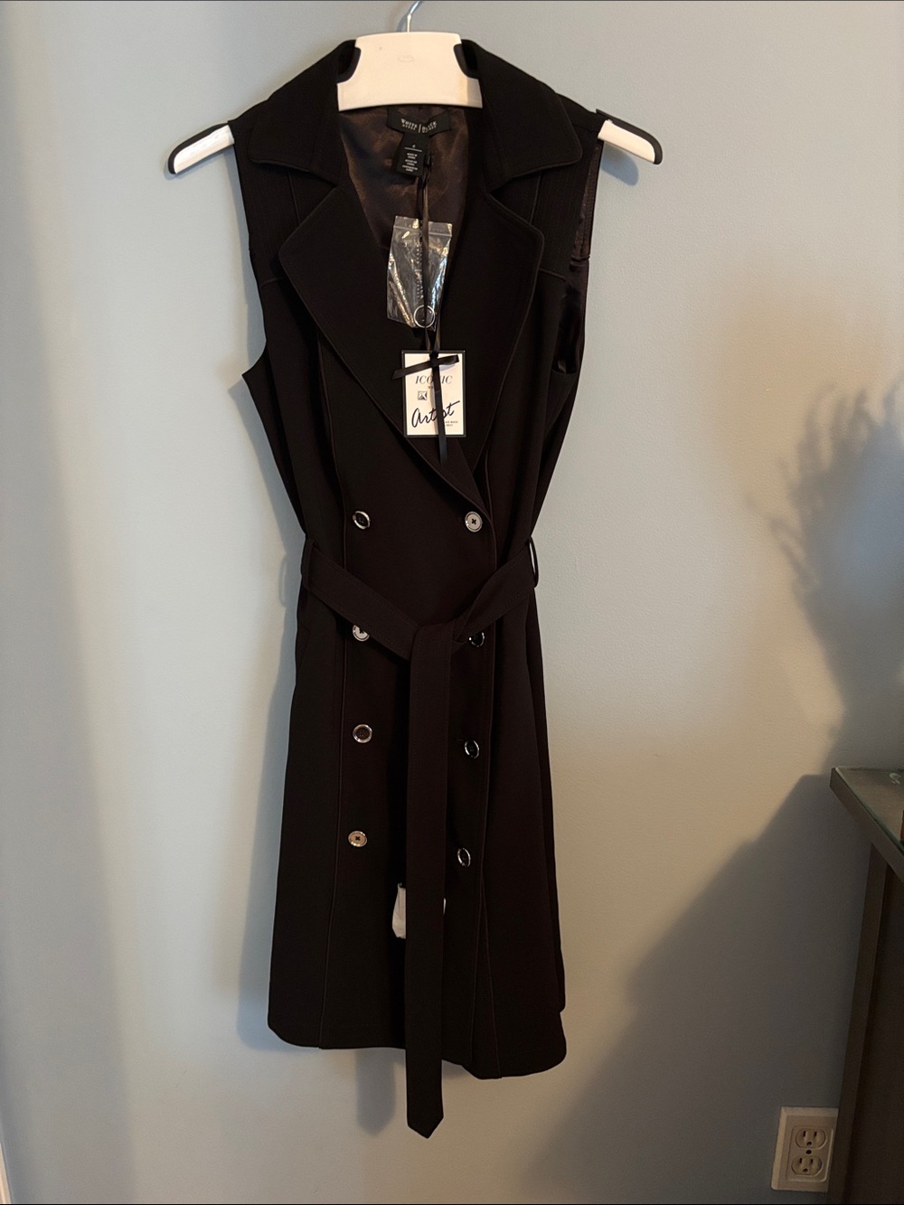 White House Black Market Black Sleeveless Trench Dress with Belt